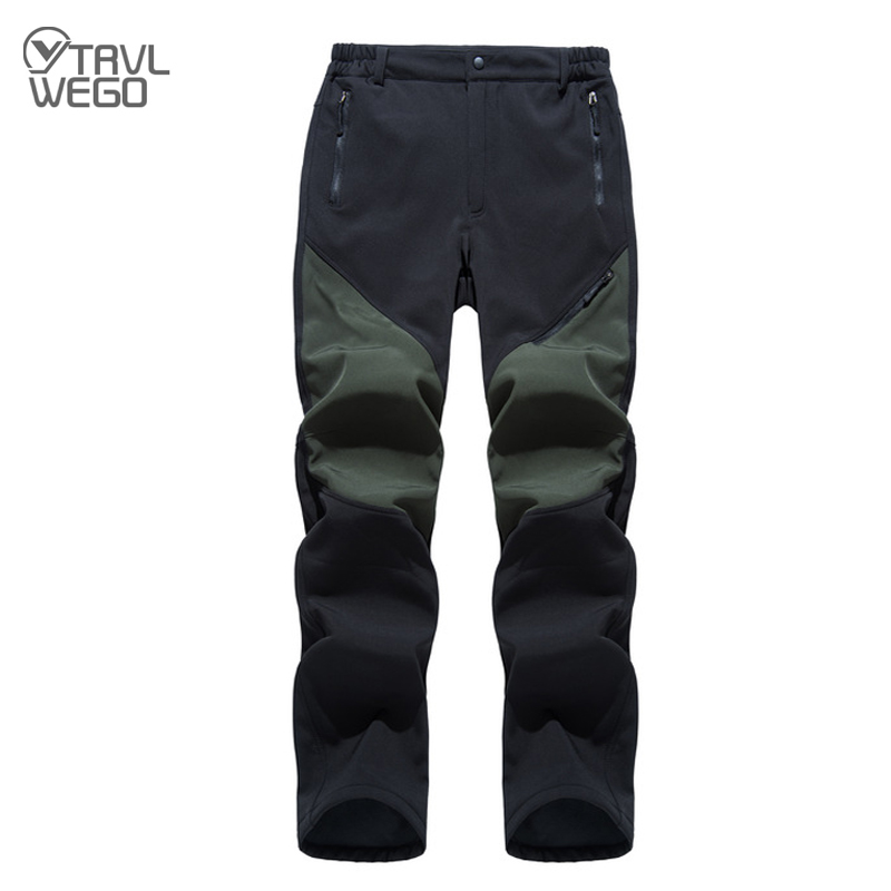 

TRVLWEGO Men Winter Inner Fleece Soft shell Hiking Pants Outdoor Sports Keep Warm Splashproof Skiing Male Trousers, Black army green