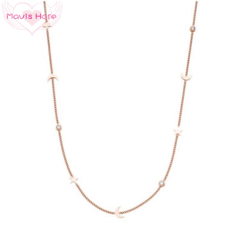 

Mavis Hare Moon Star Crystal Choker Necklace Stainless Steel Link Chain Necklace as Mother's Day Gift