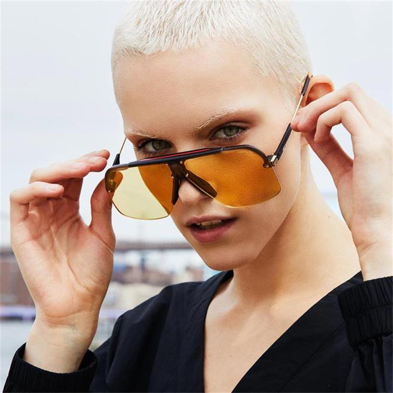 

Unisex Stylish Yellow Oversized Square Sunglasses Big goggles for men 2020 Half Rimless sunglasses Women Fashion Eyewear UV400