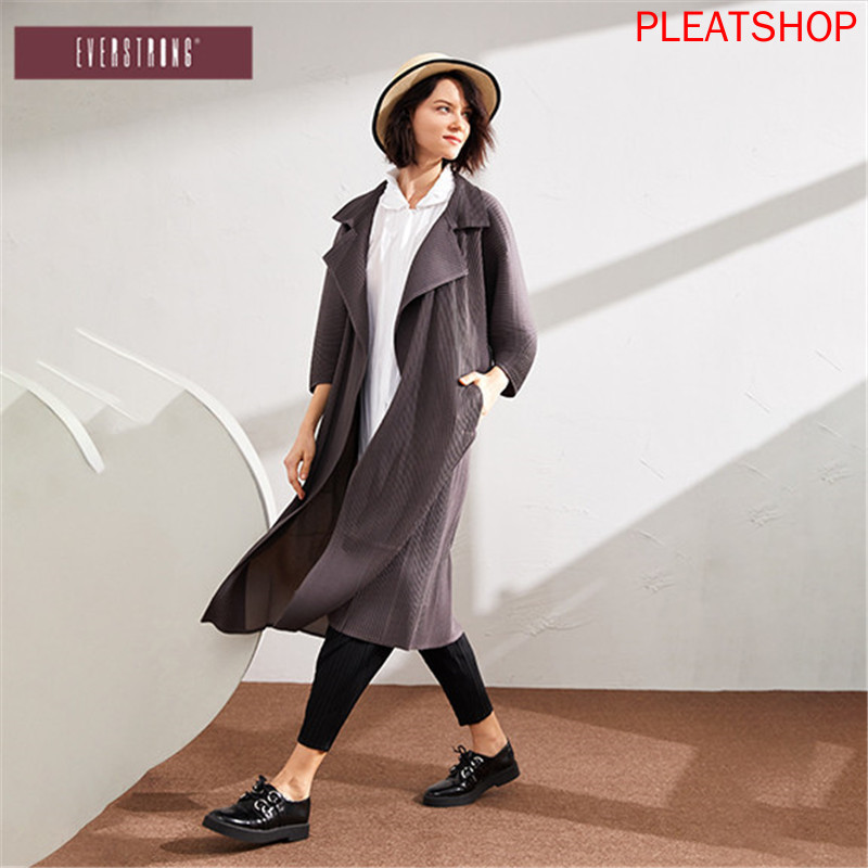 

Women 's Mid-length Loose -Fit Coat New Style Spring And Autumn Profile Pleated Elegant Casual Solid Color Slimming Trench Coat, Black