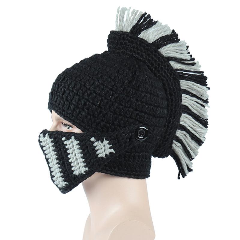 

HanXi Fashion Roman Knight Cap for Men Yarn Handknitting Hat with mask