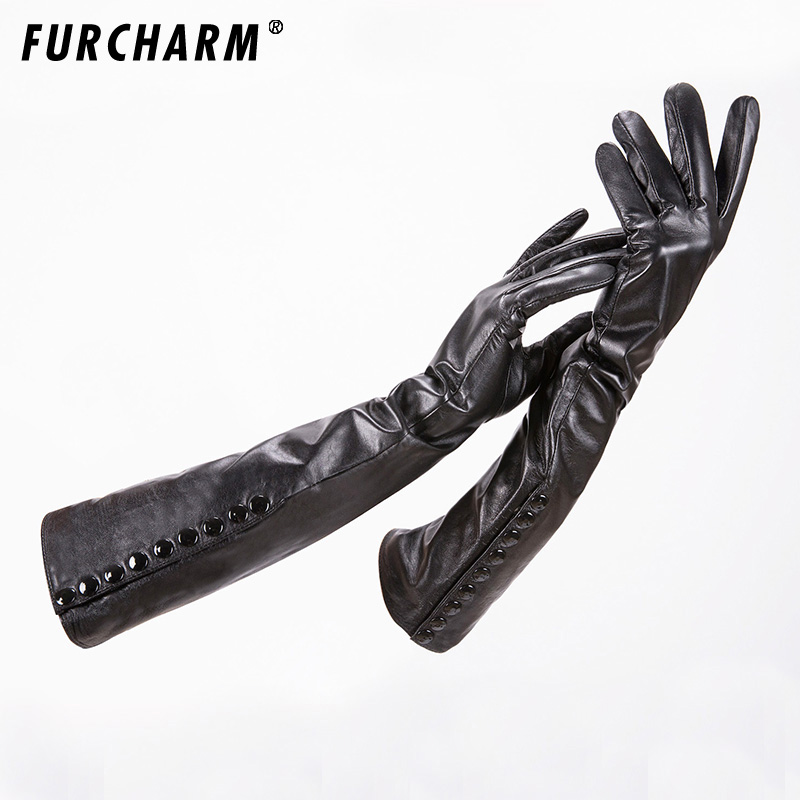 

Fashion New 2020 Evening Party Wintertime Longer Genuine Leather Women Keep Warm Long Gloves Special Offer Freeshipping