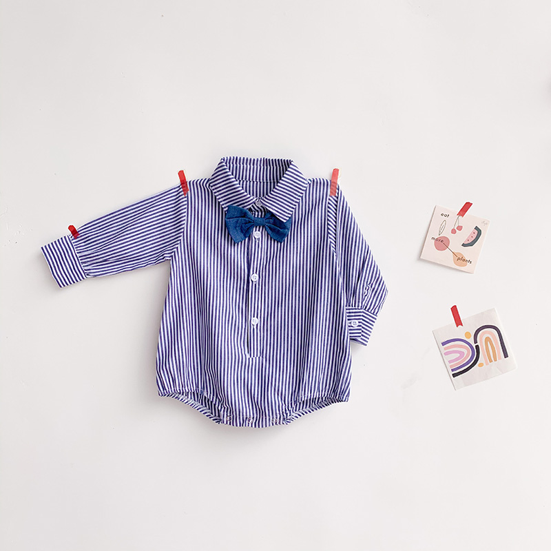 

MILANCEL 2020 baby boys clothes bow decoration infant boys bodysuit striped baby 1st birthday clothing, Blue