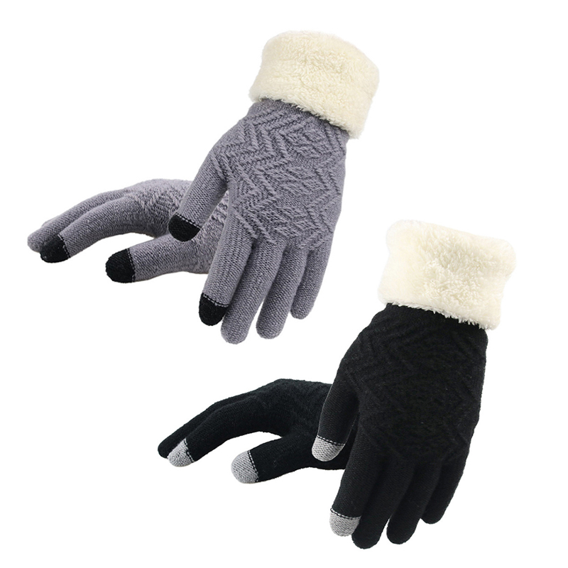 

Women's Knitted Gloves Fashion Thick Plush Touchscreen Outdoor Gloves 2 Pairs