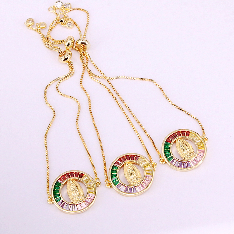 

6PCS, Hot Fashion Adjusted Bracelet Colorful Zirconia Jesus Design Link Chain Rainbow CZ Classic Jewelry For Women