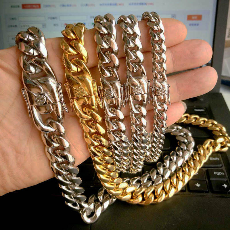 

News Arrival 14mm Stainless Steel Miami Curb Cuban Chain Necklaces Boys Mens Hip hop Fashion Link Jewelry Necklace