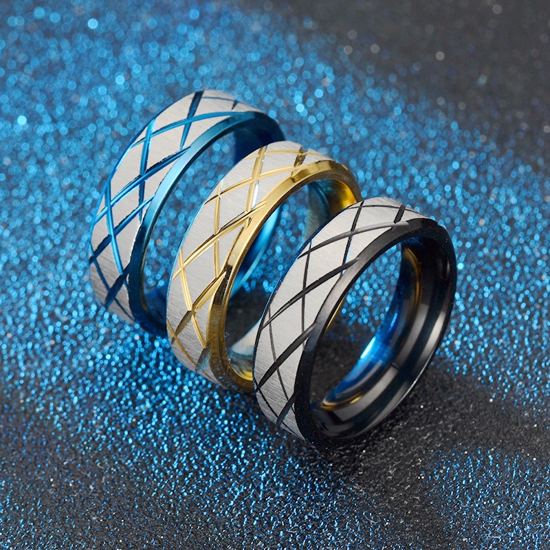 

Stainless steel Cut Stripes ring Blue Gold band ring women men couple rings fashion jewelry will and sandy gift, Silver
