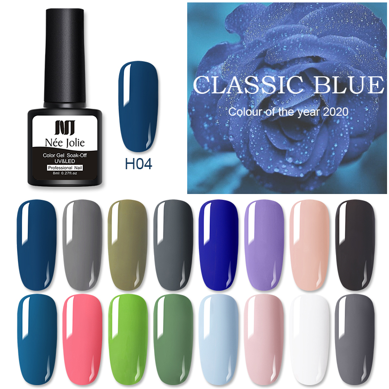 

NEE JOLIE 8ml Solid Color Gel Nail Polish Matting Top Coat Blue Series UV Gel Soak Off Nail Varnish One-shot Color Art, Buffer