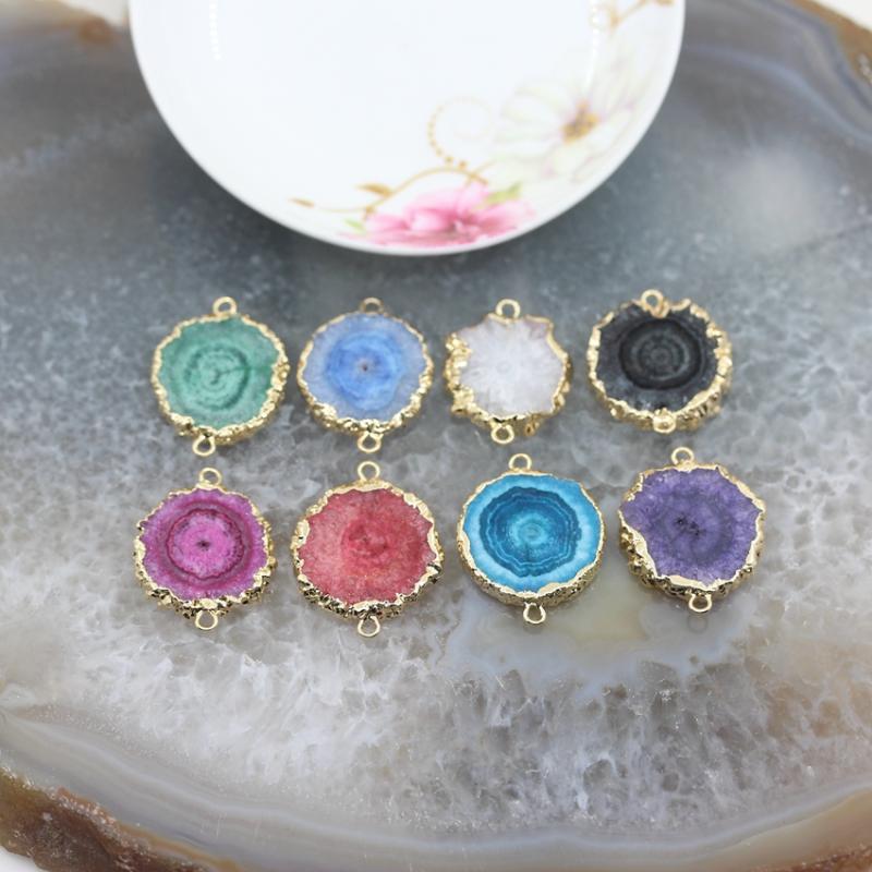 

Natural Sun Flower Druzy Slabs Gem stone Connectors Jewelry Bulk,gold Edges Solar Quartz Druzy Slice Pendants Making,5Pcs/lot