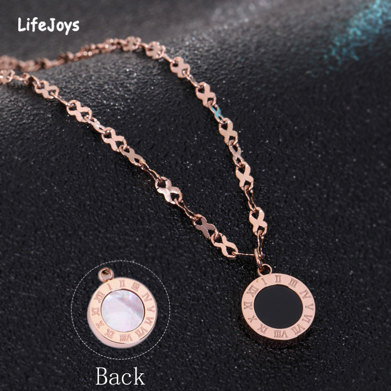 

New Infinity Chain Roman Numeral Necklace Unique Jewelry Brand Stainless Steel Black White Shell Pendant Rose Gold For Women, Silver