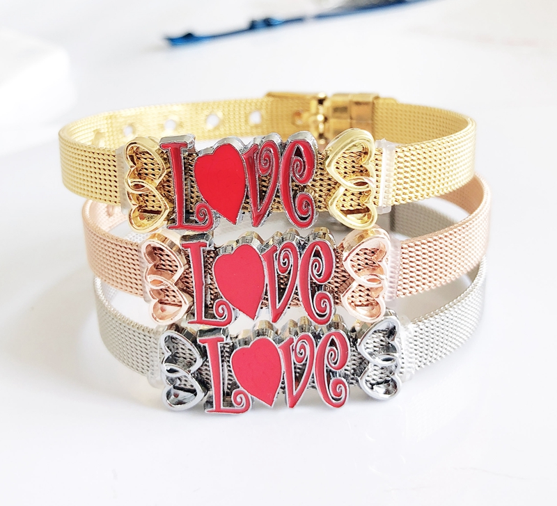 

1PC Keeper Bracelets Jewelry Stainless Steel Keeper Bracelets with 3PCS LOVE Slide Charms for DIY Accessory
