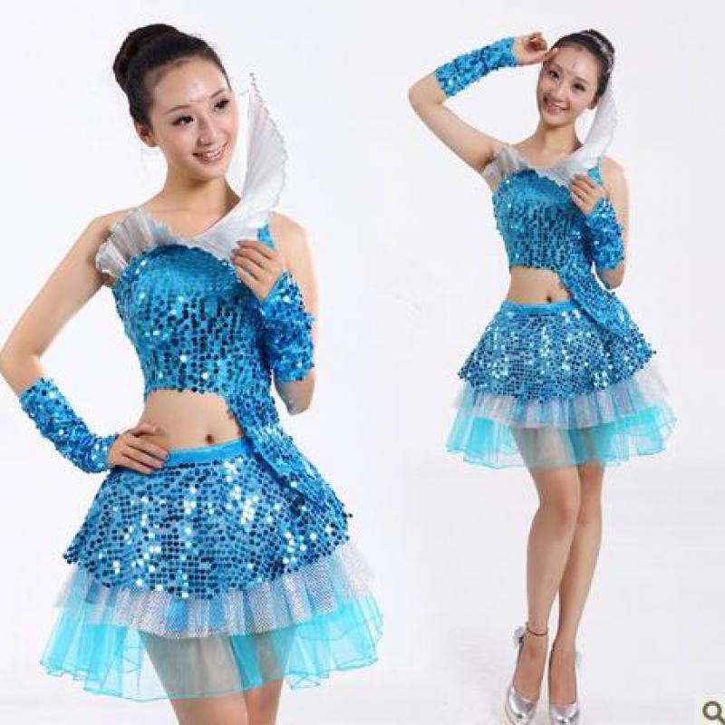 

Dance costumes adult new modern dance sequins short paragraph cheerleading opening Latin girl Modern sparkling, Red