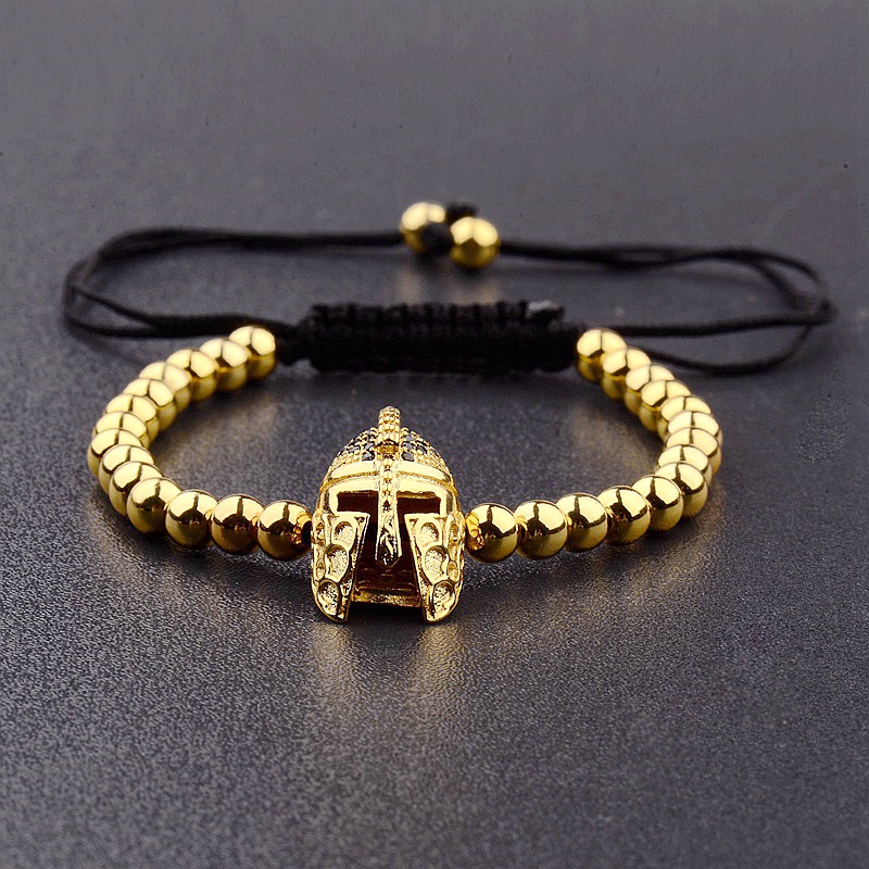 

Classic Helmet 4mm Copper Braided Bracelet Pulsera Hombre Charm Men Bracelet Pave CZ Bracelets&Bangles Women