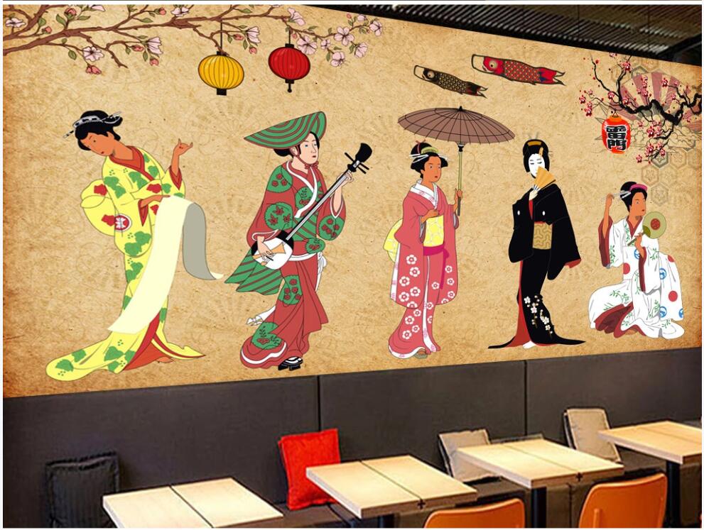 

custom photo mural 3d wallpaper Japanese retro character lady sushi restaurant room home decor 3d wall murals wallpaper for walls 3 d, Non-woven