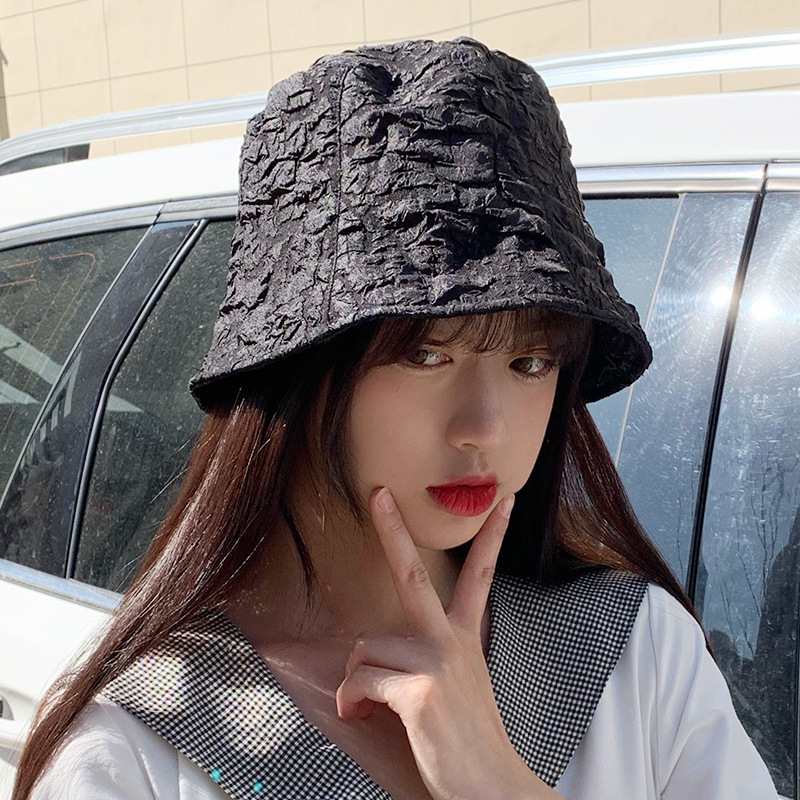 

Solid color Seersucker Bucket Hat women Bob Cap Hip Hop Gorros Summer Panama Beach cap Sun Fishing boonie Hat girls basin, White