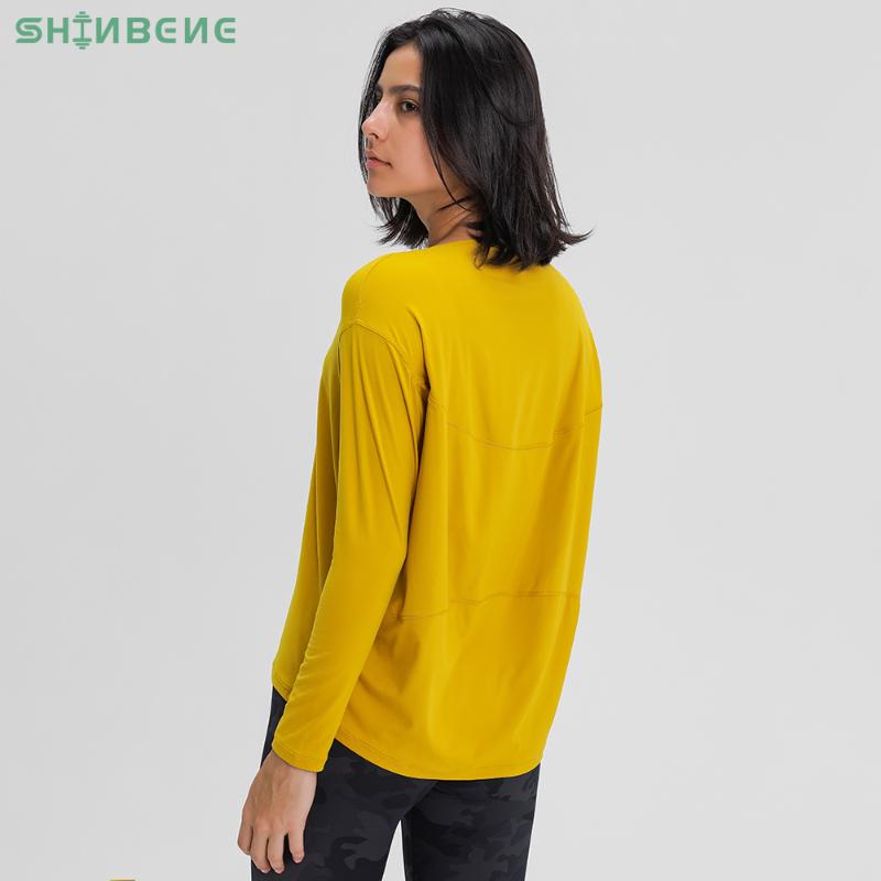 

SHINBENE OVERSIZE Second-skin Feel Workout Gym Shirts Long Sleeve Women Bare Loose Fit Anti-sweat Yoga Sport Long Sleeved Shirts, Black