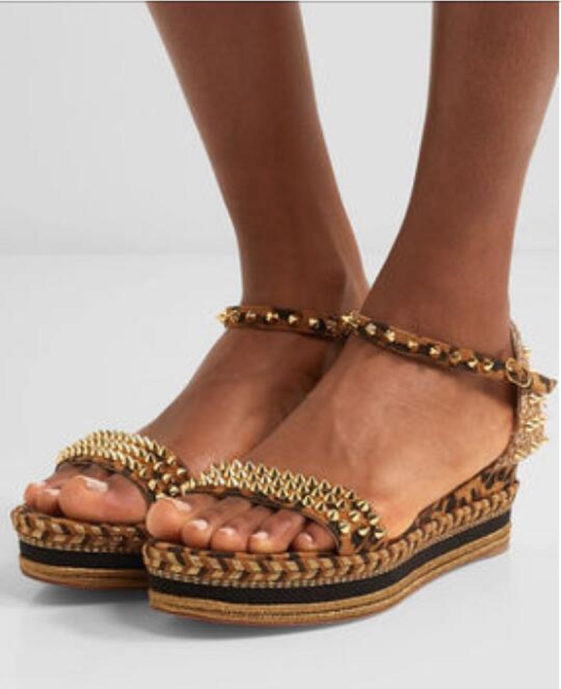 

Glamorous Red Bottom Sandals Madcarina Flatform Espadrilles Woven Braid Ankle Strap Sandalias Mujer Summer Spikes Famous Party Dress