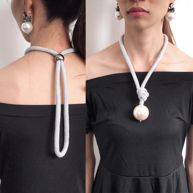

Imitation Pearl Big Statement Chokers Necklaces For Women Fashion Thick Rope Adjustable Pendant Necklaces Jewelry