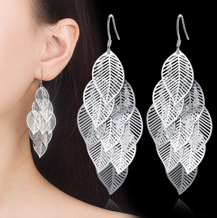 

Fashion Leaves Dangle Earrings for Women S925 Sterling Silver Plated Long Clover Earrings Jewelry Wholesale