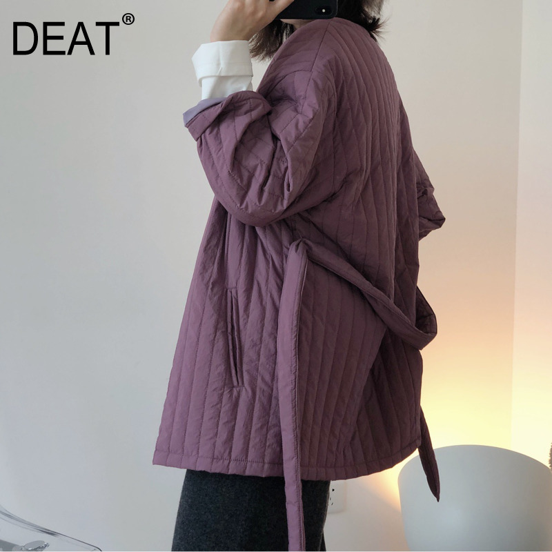 

DEAT 2020 autumn winter New Korean niche design round neck cotton-padded jacket loose warm long sleeve warm coat for women YJ895, Khaki