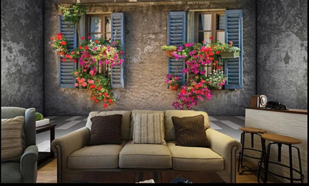 

3d photo wallpaper custom mural Space cement wall flowers windows home decor photo wallpaper for walls 3 d in the living room, Non-woven wallpaper