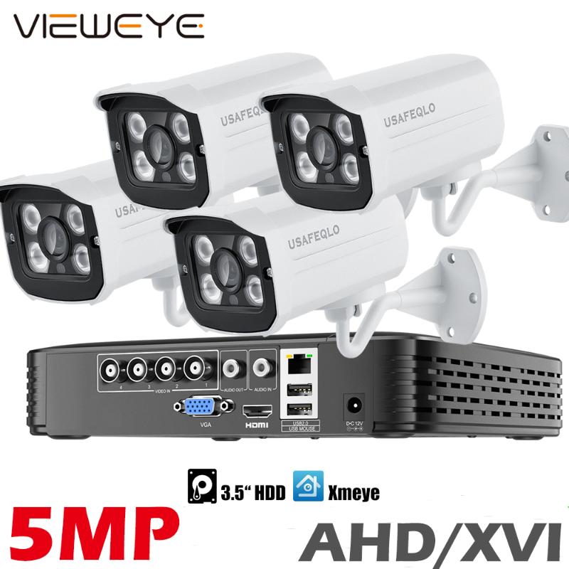

ViewEye USAFEQLO 4CH 2MP 5MP 5in1 AHD DVR Kit CCTV System 4 AHD Waterproof/ Camera Security Surveillance Set Email Alarm