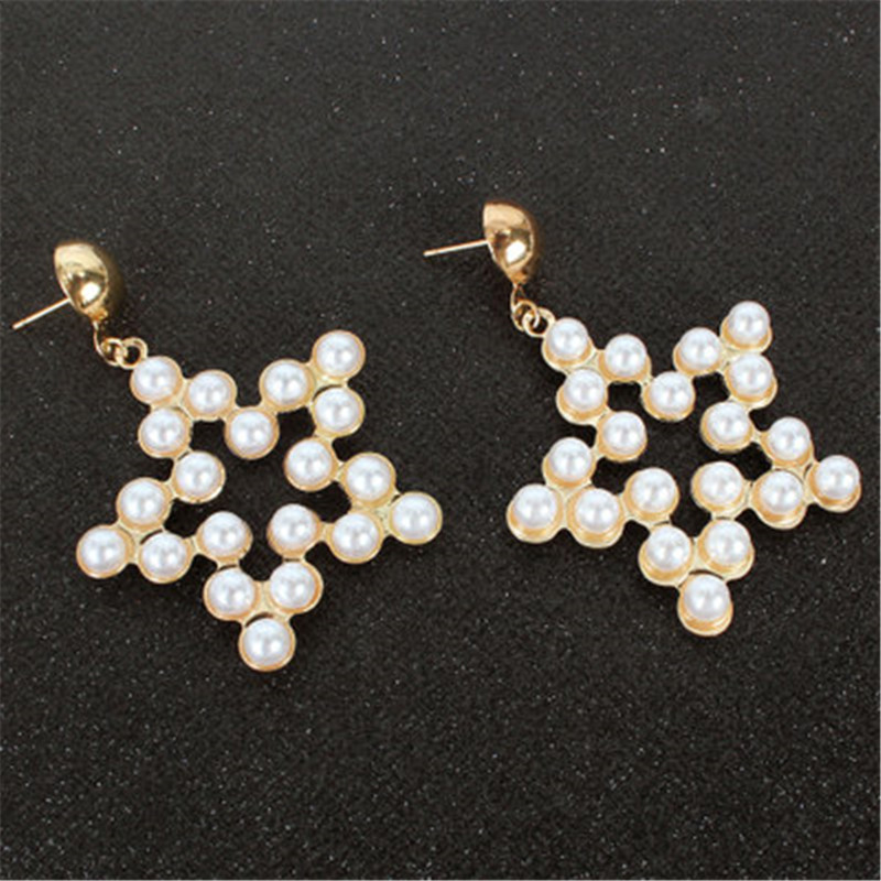 

European Simple Alloy Pearl Geometric Shape Drop Earrings For Women Girls Party Prom Personality Jewelry
