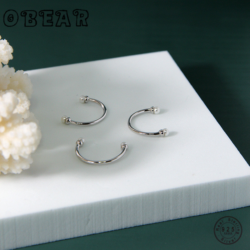 

OBEAR925 Sterling Silver Ring INS Simple Fashion Open Pearl Ring For Women Wedding Jewelry Gift