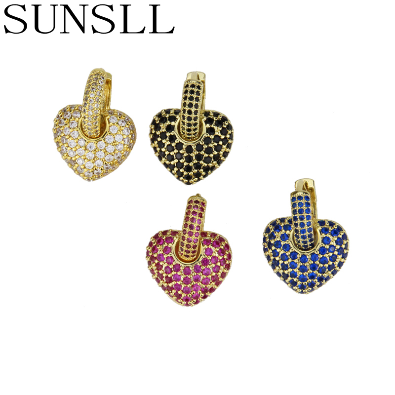 

SUNSLL Golden Color Copper Multicolor Cubic Zirconia Love Heart Drop Earrings Women's Party Fashion Jewelry Cobre CZ Brincos