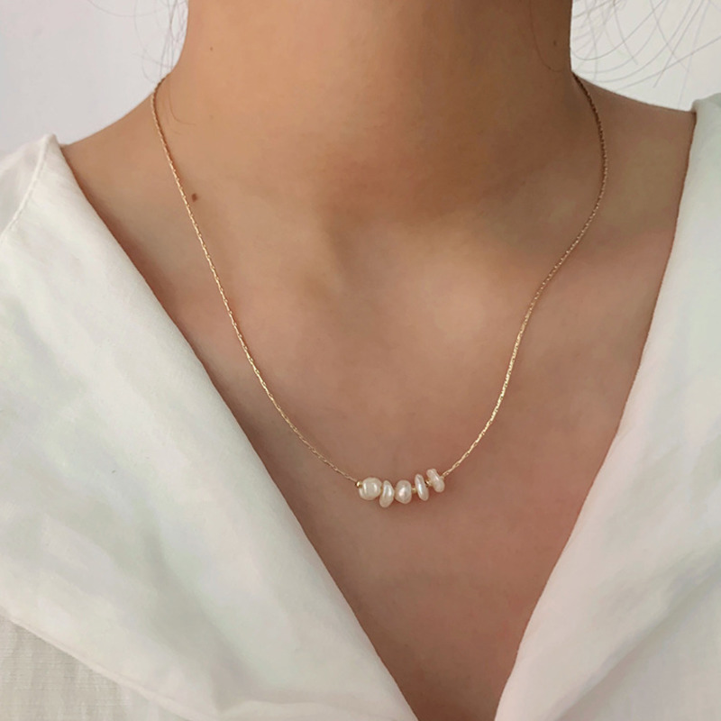 

2020 New Sea White Color Natural Freshwater Pearl Geometric Transparent Beading Necklace For Women Girl Party Vacation Jewelry