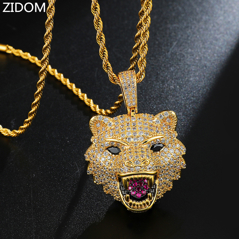 

Pendant Necklaces Men Hip Hop Iced Out Bling Wolf Head Zircon Hiphop Animal Necklace Jewelry Fashion Gifts