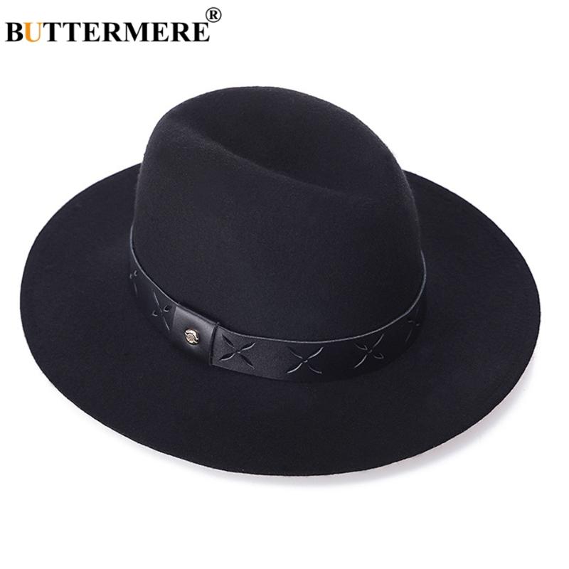 

BUTTERMERE Black Fedoras Men Wool Felt Hat Women Wide Brim Pork Pie Hat Female Btitish Style Caps Autumn Winter Trilby Hats Red, Burgundy fedora