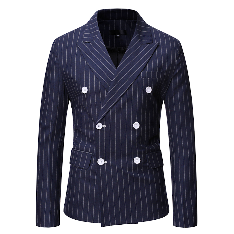 

Men Blazers Spring Autumn Double Breasted Stripe Casual Suit Jackets Gray Black Navy Blue Business Work Daily Life Party Prom