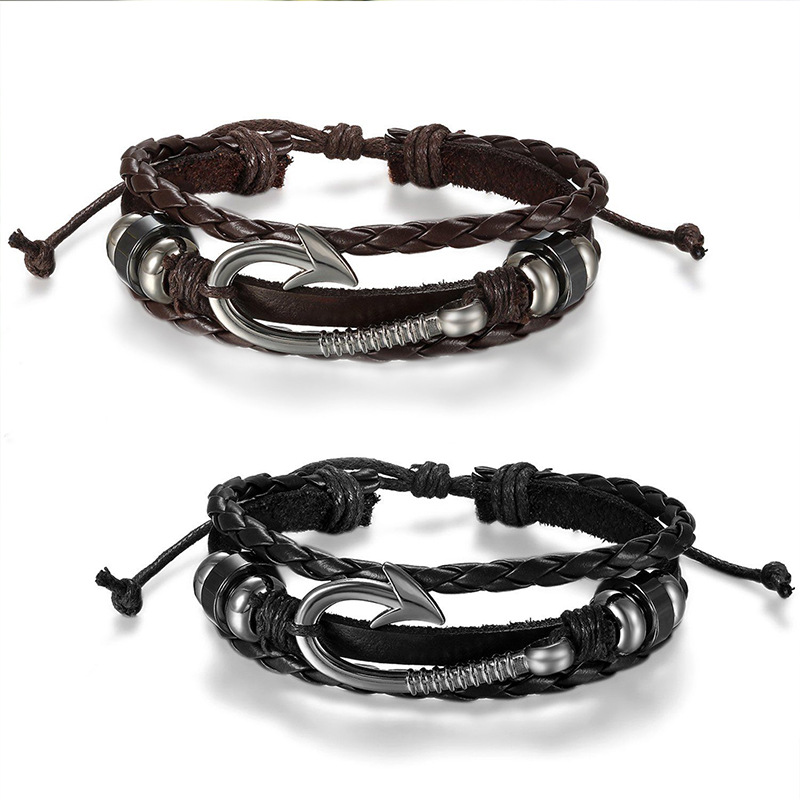 

Classic Retro Woven Bracelet Men and Women Alloy Arrow Fishhook Anchor Leather Multi-layer Bracelet Punk Jewelry