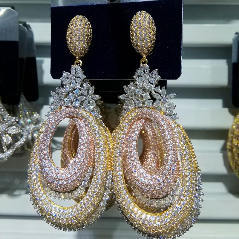 

Dangle & Chandelier GODKI 72mm Luxury Floral Flower Hollow Geometry Full Mirco Paved Microl Zircon Naija Wedding Earring Fashion Jewelry Who