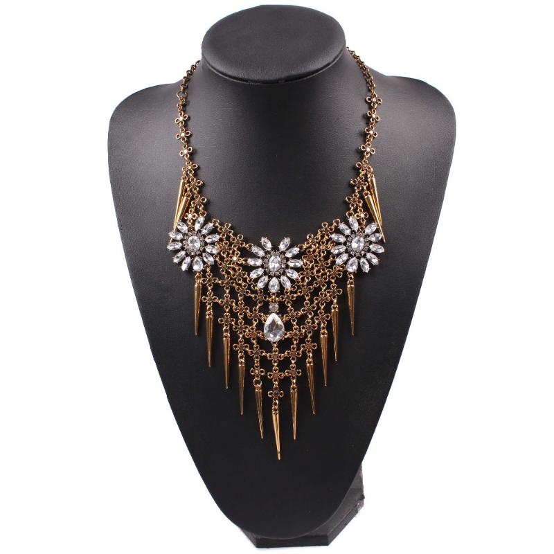 

New Arrival Design Fashion Brand Crystal Necklace Alloy Chain Chunky Statement Pendant Spike Necklace for Women Jewelry