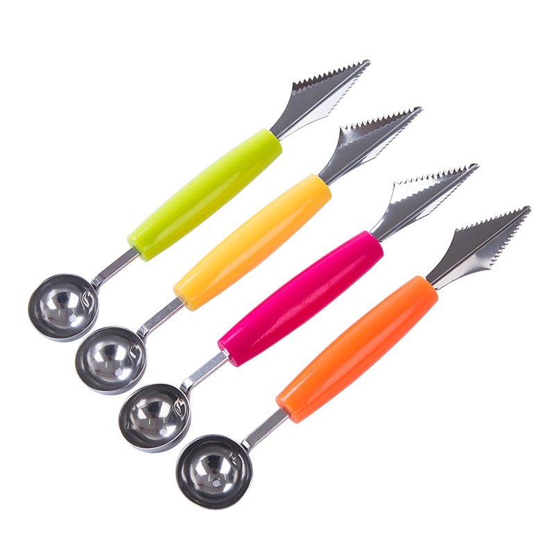

2 in1 Dual-head Stainless Steel Carving Knife Fruit Watermelon Ice Cream Baller Scoop Stacks Spoon Home Kitchen Accessories