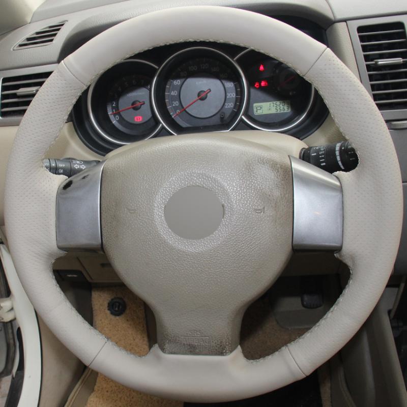 

Beige Genuine Leather Hand-stitched Car Steering Wheel Cover for Old Tiida Livina Sylphy Note