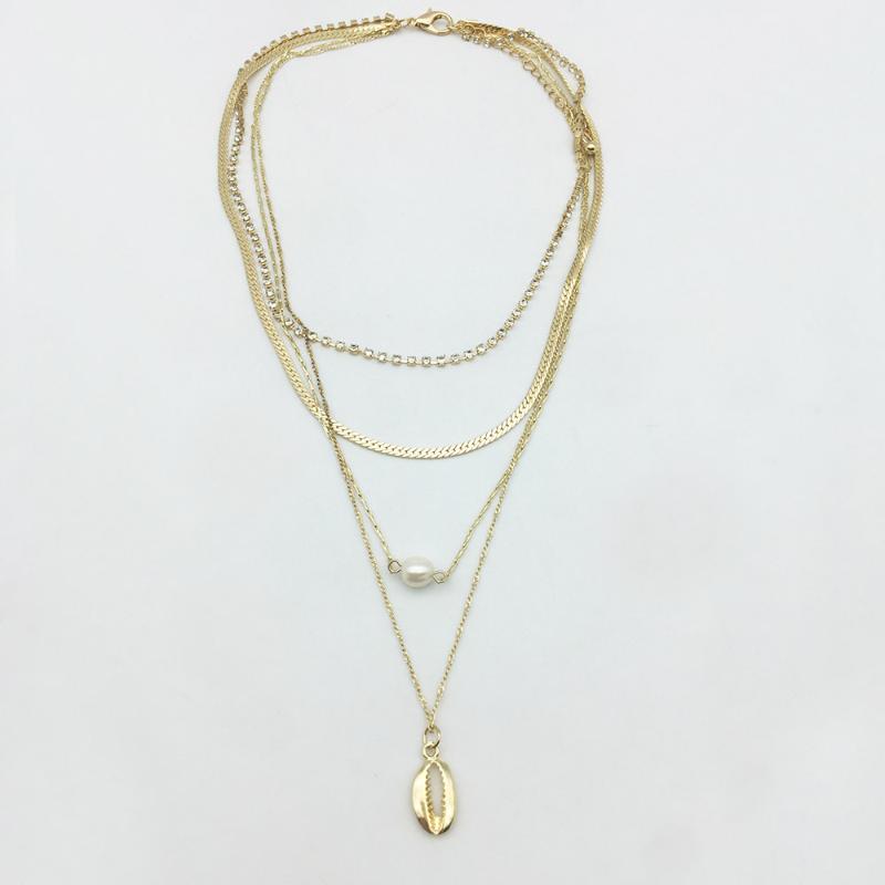 

Fashion Gold Color Multilayer Necklace Bohemian Chains Layer Pearl And Shell Pendant Necklace For Women Party Jewelry Gift