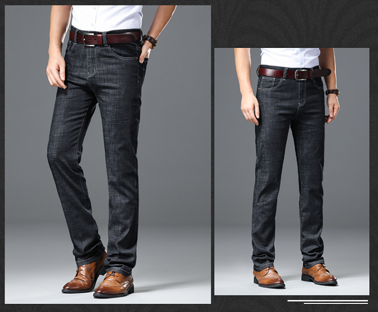 

Black Loose Jeans Men Tall Waist Ice Silk Soft High Elasticity LinYe1128