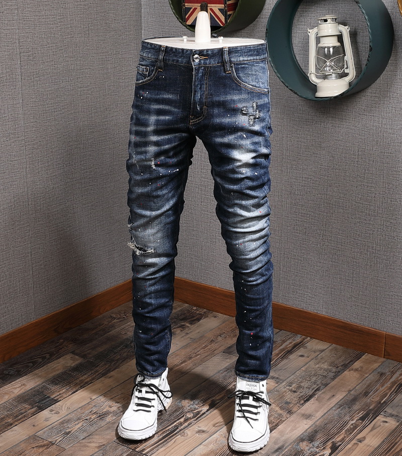 

Men's Damage Jeans Fashion Maple Leaf Patch Cowboy Trousers Destroyed Stone Washed Skinny Fitness Jean Pants236G, D2/8227