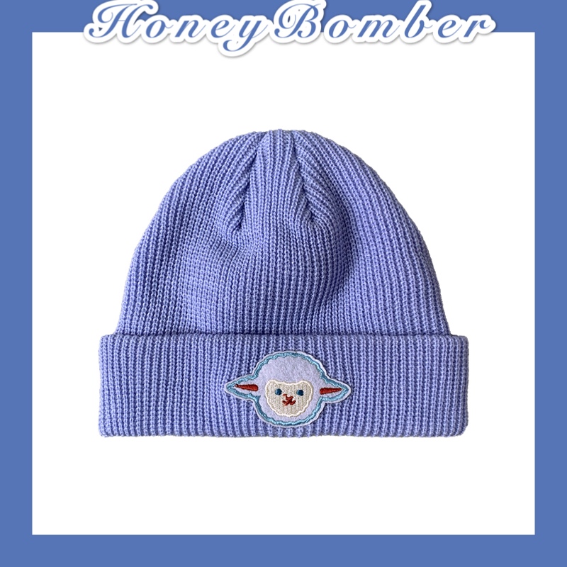 

New Lolita Blue hat Japanese Autumn Winter Girl Vintage JK Lamb Knitted Wool Hat Solid Color Warm Hats Women student Harajuku