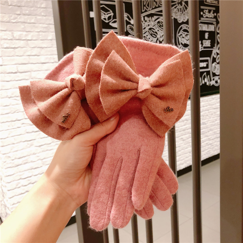 

women Korean touch screen gloves bow female thick cashmere student autumn and winter gloves