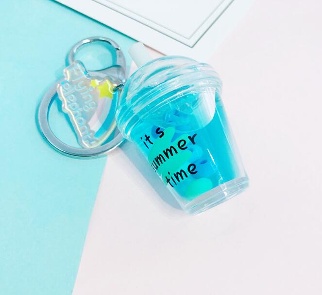 

Creative milk fruit cup keyring Bubble liquid floating Key Chains acrylic key ring bag pendant Christmas gift