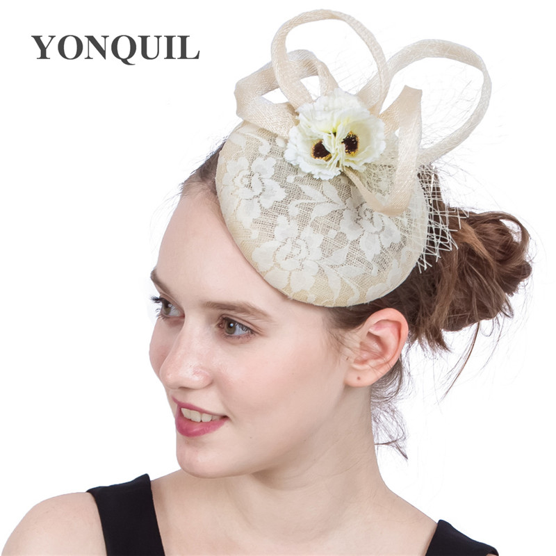 

New design silk flower pillbox hats on hair clips women lace fascinator hats base fashion bridal veils hair accessories headwear SYF207