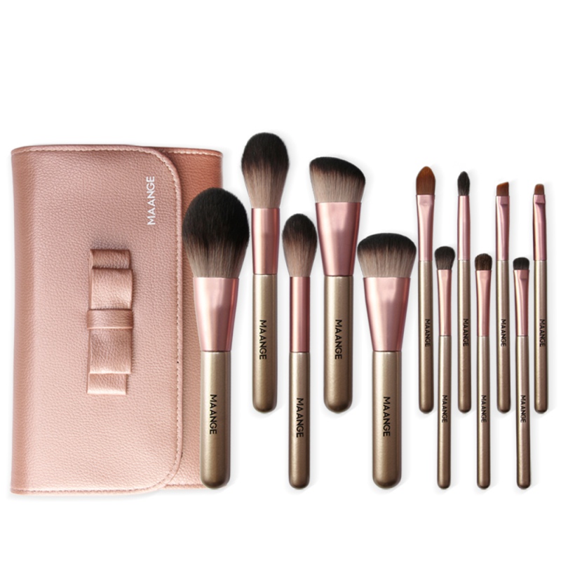 

MAANGE 12PCS Make Up Brush Foundation Eyeshadow Concealer Makeup Brushes Tools With Pink Cosmetic Brush PU Bag Top Quality