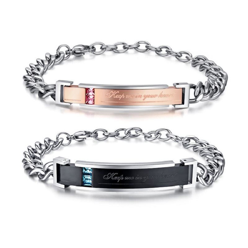 

2020 Fashion Stainless Steel Zircon CoupleBracelets Keep me in your hear For women man's Braclets Jewelry Gifts charm bracelet