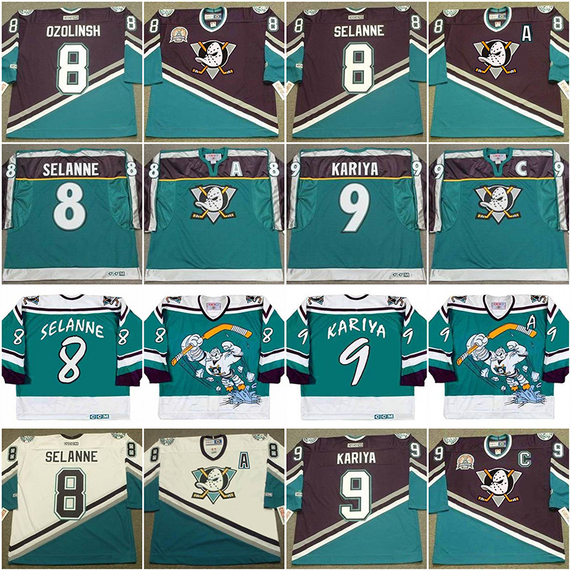 

Anaheim Mighty Ducks AUL KARIYA Wild Wing SANDIS OZOLINSH TEEMU SELANNE TEEMU SELANNE SCOTT NIEDERMAYER GUY HEBERT Vintage Hockey Jersey, Black;red