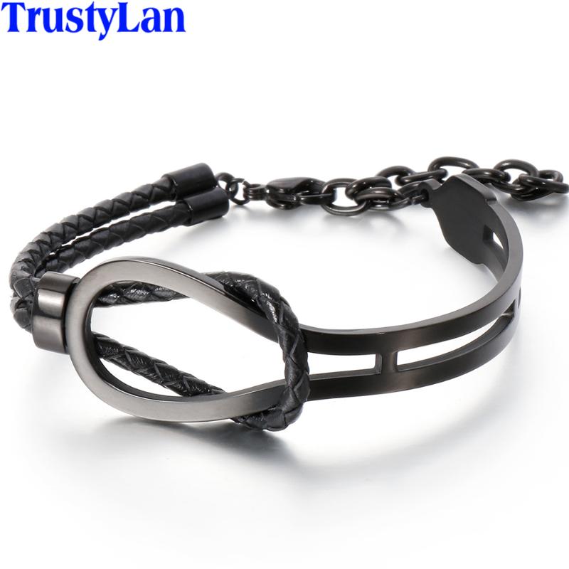 

Adjustable Double Layer Leather Bracelet Man Gold/Black Stainless Steel Mens Wrap Bracelets Male Bangles Jewelry Accessories