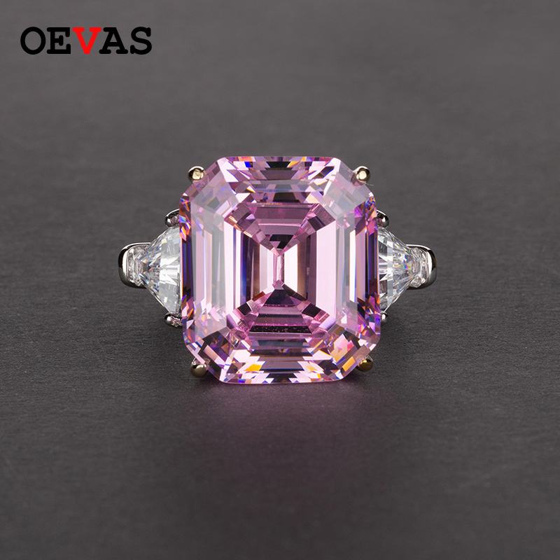 

OEVAS Solid 925 Sterling Silver 14*16mm High Carbon Diamond Wedding Birdal Rings Sparkling 27 s Created Moissanite Jewelry